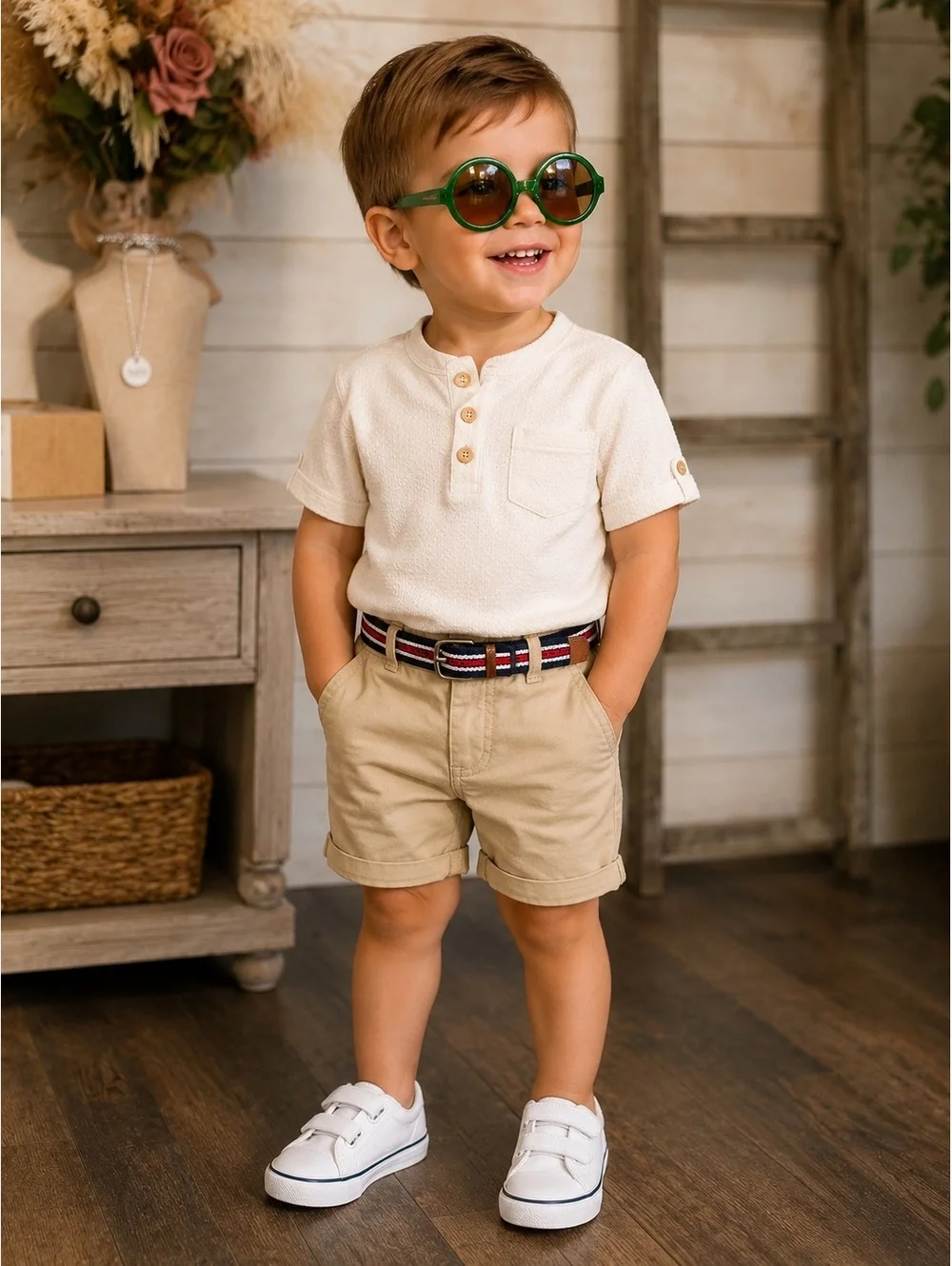Janie and Jack Green Round Frame Sunglasses with Brown Lenses